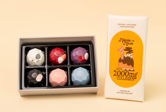 Matcha Masta’s Hojicha Collagen Chocolate Bar + Box of 6 Chocolate Bonbon